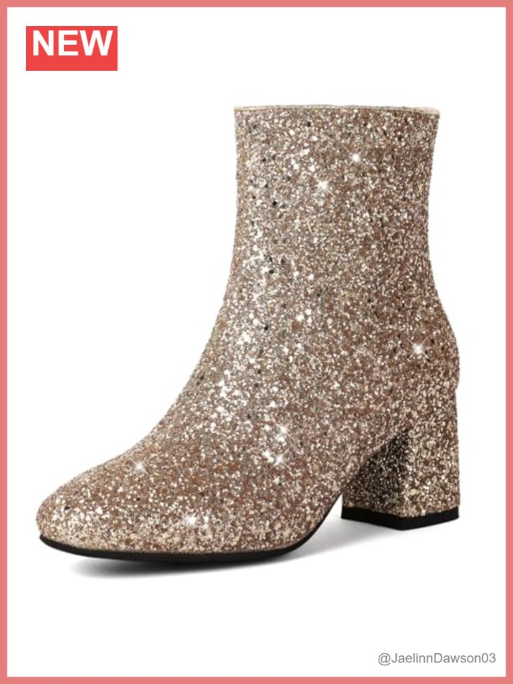 Women's Sequin Glitter Ankle Boots Chunky Heels Sparkly Booties Round Toe Zip